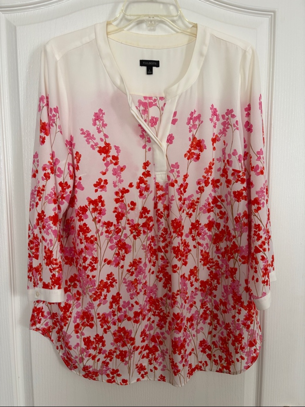 Talbots Cream Blouse with Pink & Coral Floral Print